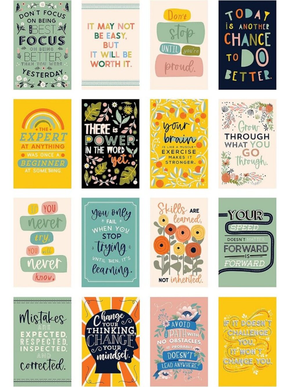 Inspirational Motivational Poster Set | 12-Pack Positive Affirmation Prints for